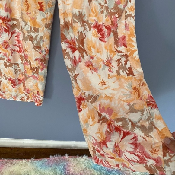 ABERCROMBIE & FITCH Orange Red Floral Linen Blend Wide Leg Pants Sz S - Picture 3 of 13